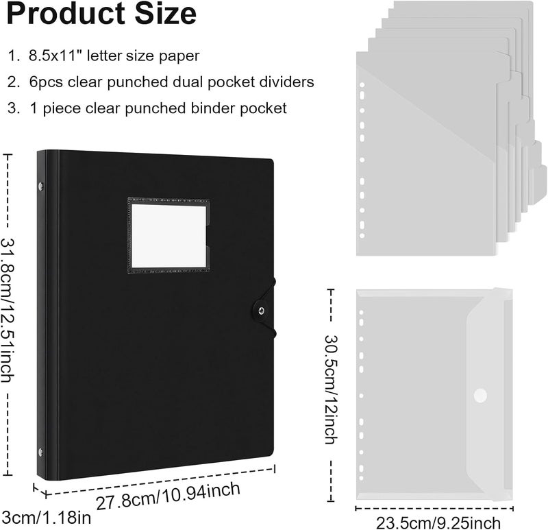 Uquelic 3-Ring Binder 1-Inch with Dividers, 6 Pocket Folders (12 Pockets) & Clear Pouch, Elastic Closure Refillable File Organizer for Letter Size Documents, School, Office - Transparent Inner Pages - Image 4